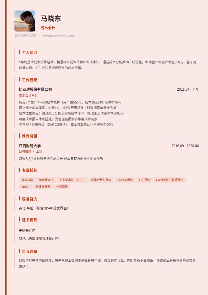 赤铜账简历模板