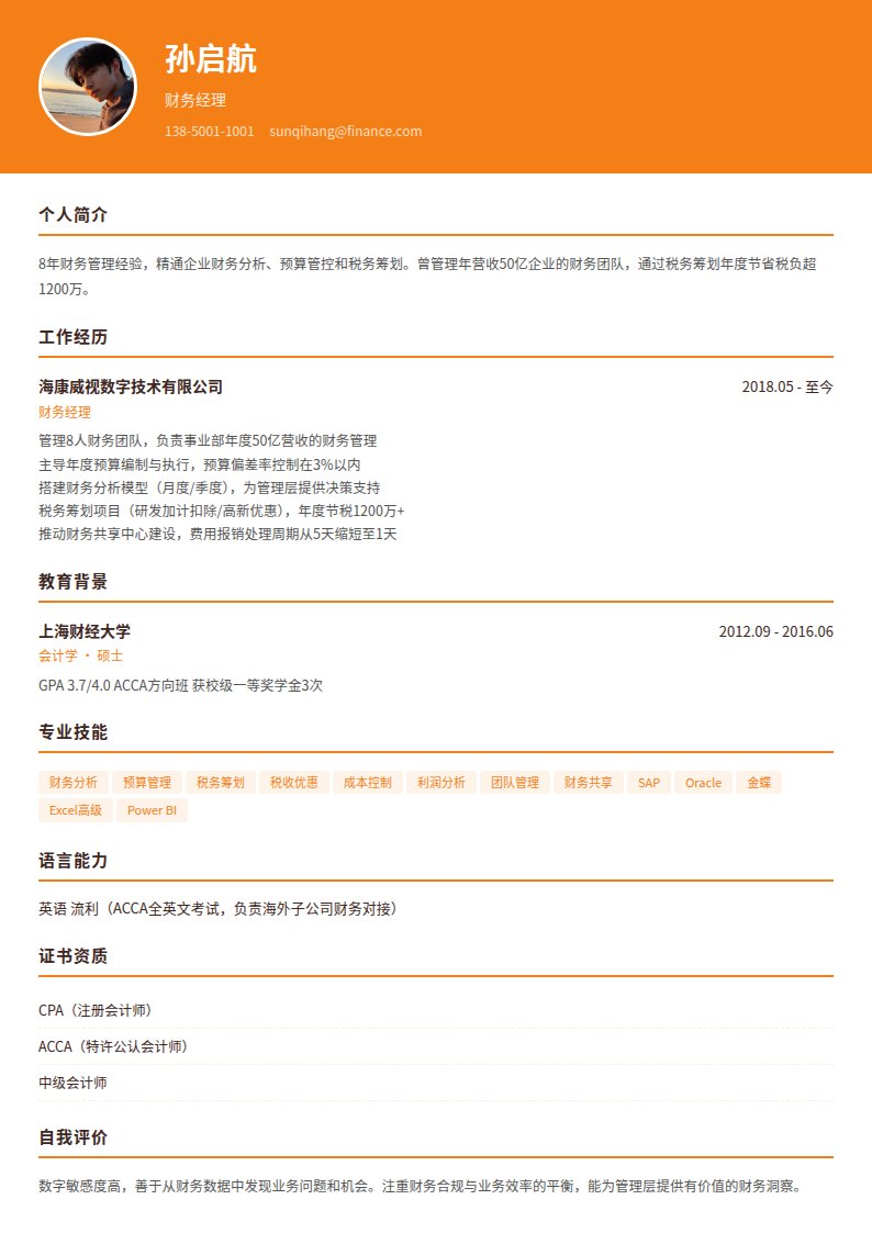 金算盘简历模板