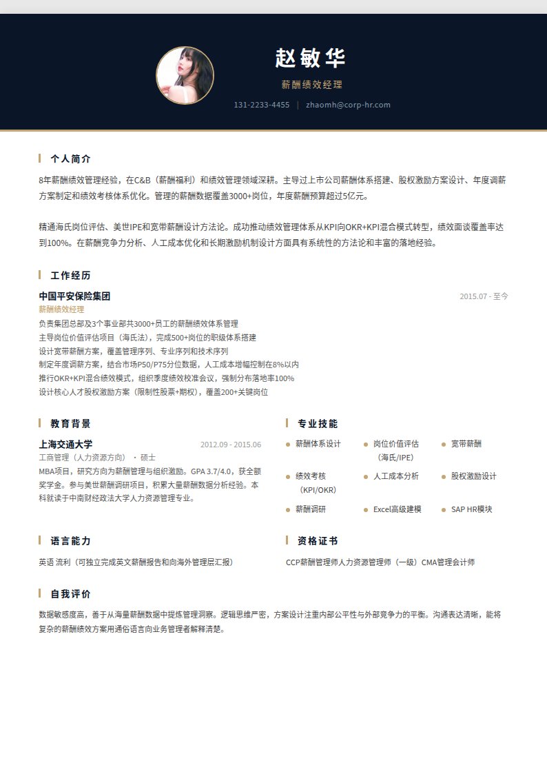 商务人事简历模板
