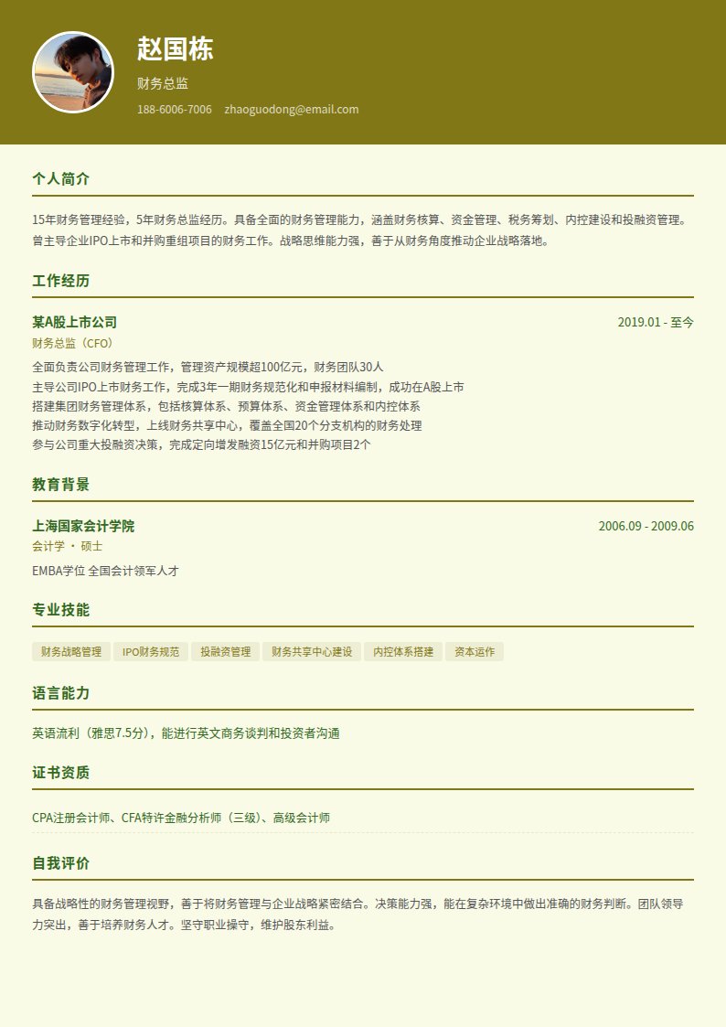 橄榄金简历模板