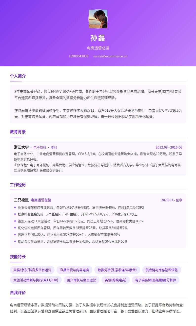 紫金运营简历模板