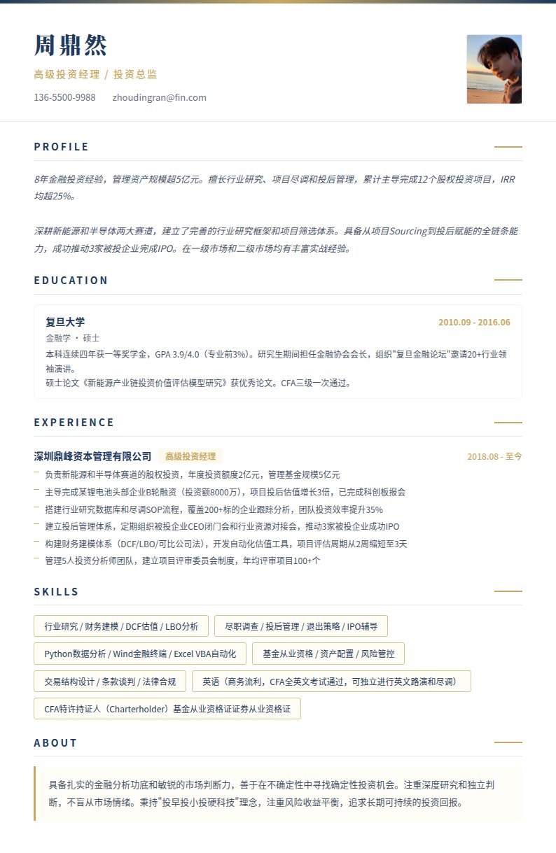 皇家藏青简历模板